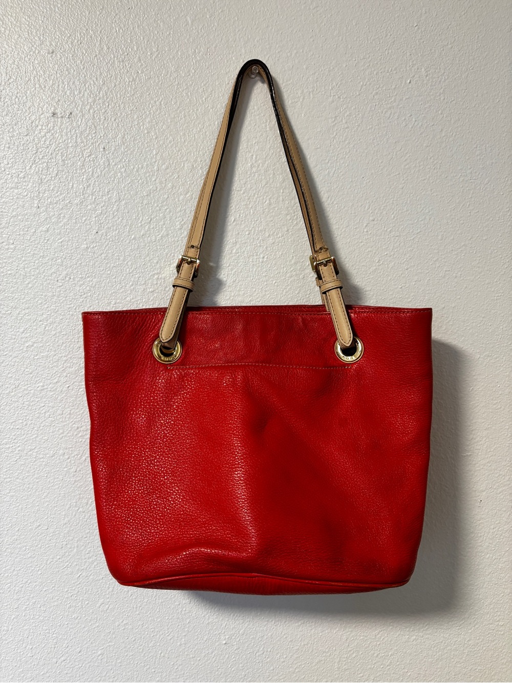 Michael Kors Red Leather Tote Bag with Tan Straps